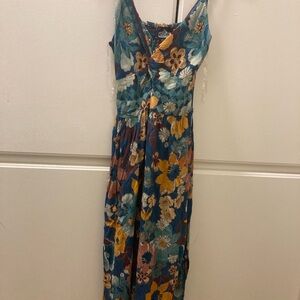 ANGIE Floral Tiered Peekaboo Maxi Dress Sz M Boho Cottage Sleeveless Romantic